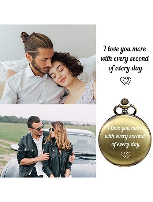 TREEWETO Pocket Watch to Husband Wife Boyfriend Girlfriend Birthday Personalized Engraving Gifts for Men Women Valentine's Day Christmas