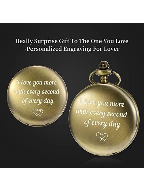 TREEWETO Pocket Watch to Husband Wife Boyfriend Girlfriend Birthday Personalized Engraving Gifts for Men Women Valentine's Day Christmas