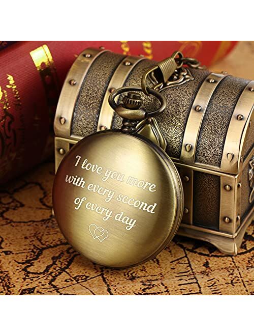 TREEWETO Pocket Watch to Husband Wife Boyfriend Girlfriend Birthday Personalized Engraving Gifts for Men Women Valentine's Day Christmas
