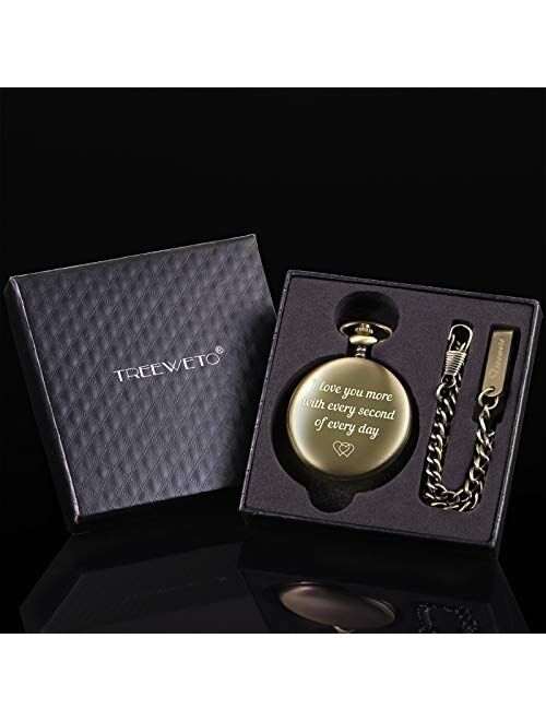 TREEWETO Pocket Watch to Husband Wife Boyfriend Girlfriend Birthday Personalized Engraving Gifts for Men Women Valentine's Day Christmas