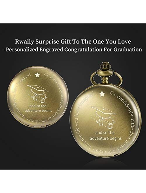 TREEWETO Pocket Watch Engraved So The Adventure Begins for Graduation Perfect College High School Graduation or for Son Daughter Him Her Classmates