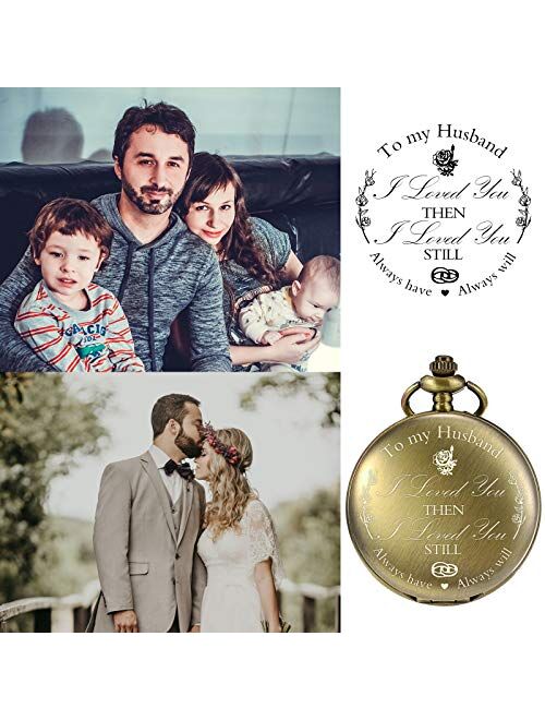 TREEWETO Pocket Watch Personalized Engraved Pocket Watch with Chain Men's Birthday Father's Day Father's Day Gift