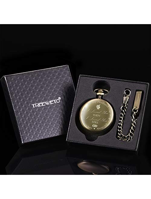 TREEWETO Pocket Watch Personalized Engraved Pocket Watch with Chain Men's Birthday Father's Day Father's Day Gift