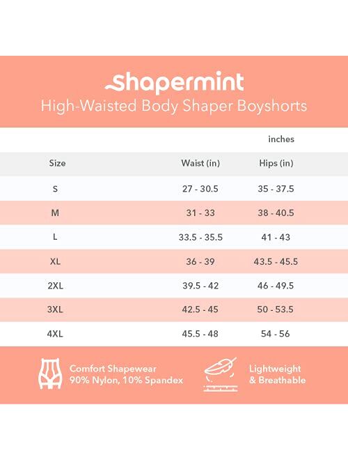 Shapermint High Waisted Body Shaper Boyshorts Tummy Control Waist Slimming and Back Smoothing Shapewear for Women Plus Size
