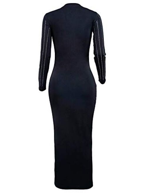 Aro Lora Women's Sexy Studded Hollow Out High Neck Bodycon Mini Club Dress