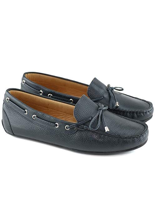 Marc Joseph New York MJNY Womens Casual Comfortable Genuine Leather Lightweight Driving Moccasins Classic Fashion Tiebow Slip On Ladies Driving Loafer Flat Shoes