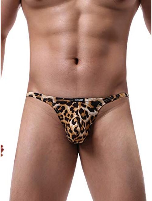 iKingsky Men's Leopard G-string Big Pouch Y-back Underwear Sexy Low Rise Bulge Thong Under Panties