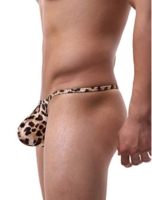 iKingsky Men's Leopard G-string Big Pouch Y-back Underwear Sexy Low Rise Bulge Thong Under Panties