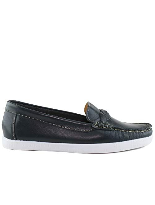 Marc Joseph New York MJNY Womens Casual Comfortable Genuine Leather Lightweight Driving Moccasins Classic Fashion Twisted Braided Slip On Ladies Driving Loafer Flat Boat Shoes