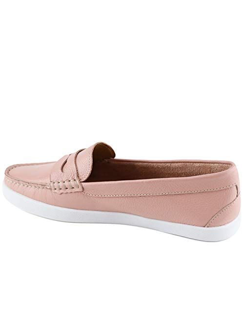 Marc Joseph New York MJNY Womens Casual Comfortable Genuine Leather Lightweight Driving Moccasins Classic Fashion Penny Slip On Ladies Driving Loafer Flat Boat Shoes