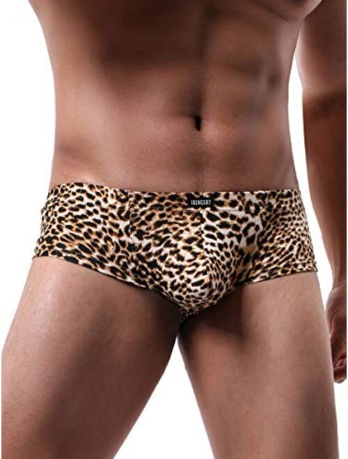 IKINGSKY Men's Leopard Cheeky Boxer Briefs Sexy Mini Cheek Thong Underwear Low Rise Brazilian Back Mens Under Panties