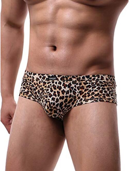 IKINGSKY Men's Leopard Cheeky Boxer Briefs Sexy Mini Cheek Thong Underwear Low Rise Brazilian Back Mens Under Panties