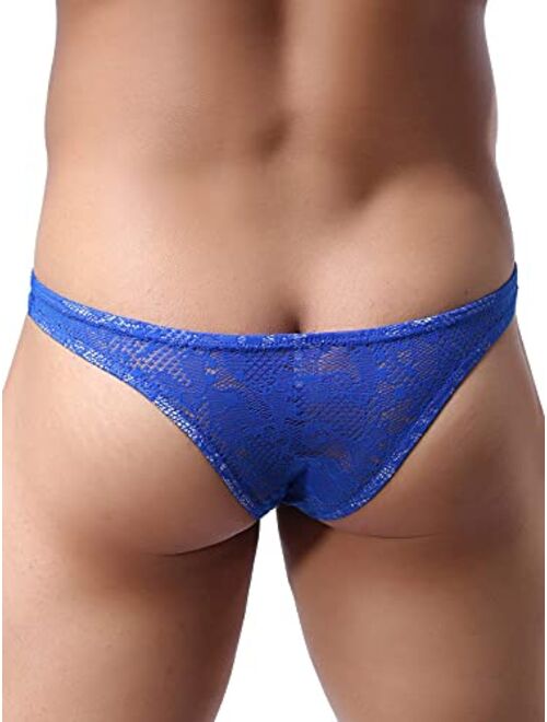 IKINGSKY Men's Sexy Brazilian Underwear Lace Pouch Bikini Under Panties Half Back Coverage Mens Underwear