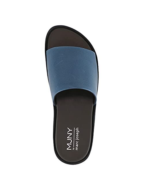 MARC JOSEPH NEW YORK Mens Casual Comfortable Lightweight Fashion Genuine Leather Slip on Slide Indoor and Outdoor Open Sandal Anti Slip Cushion Support Slipper