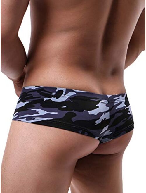 iKingsky Men's Camouflage Cheeky Boxer Briefs Sexy Mini Cheek Thong Underwear Stretch Brazilian Back Mens under Panties