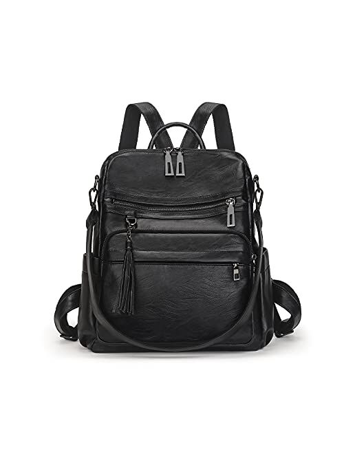 Artwell Backpack Purse for Women Fashion PU Leather Designer Travel Large Ladies Shoulder Bags Tote Tassel Rucksack