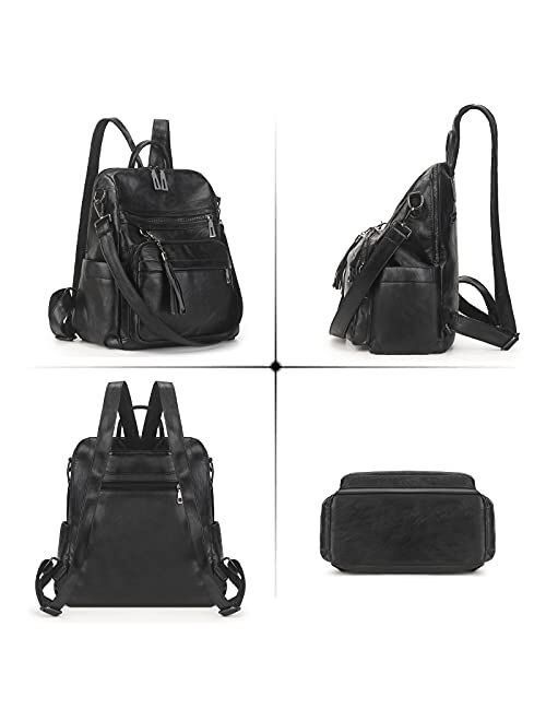 Artwell Backpack Purse for Women Fashion PU Leather Designer Travel Large Ladies Shoulder Bags Tote Tassel Rucksack