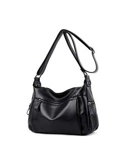 Fashion PU Leather Crossbody Bag For Women Shoulder Bag Soft Handbags Purses Multi Pocket Hobo Tote Bag