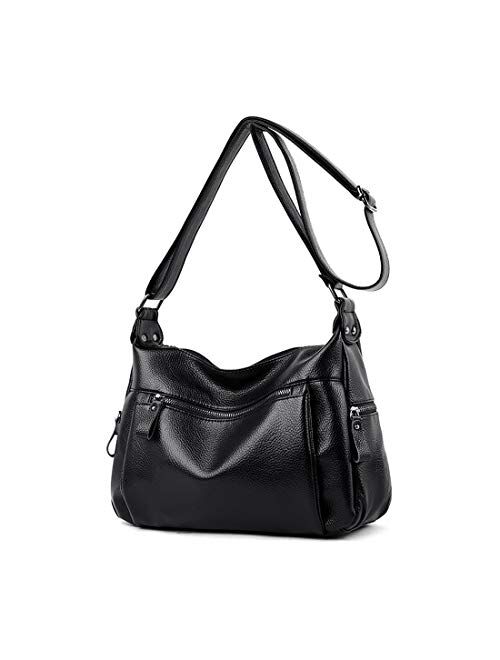Artwell Fashion PU Leather Crossbody Bag For Women Shoulder Bag Soft Handbags Purses Multi Pocket Hobo Tote Bag