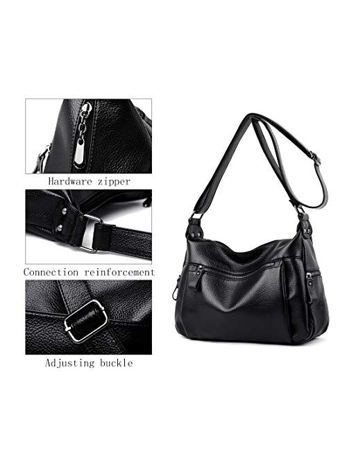 Artwell Fashion PU Leather Crossbody Bag For Women Shoulder Bag Soft Handbags Purses Multi Pocket Hobo Tote Bag