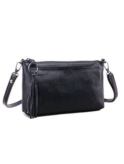 Genuine Leather Crossbody Bag For Women Small Tassel Shoulder Bag Zipper Clutch Phone Wallet Purse