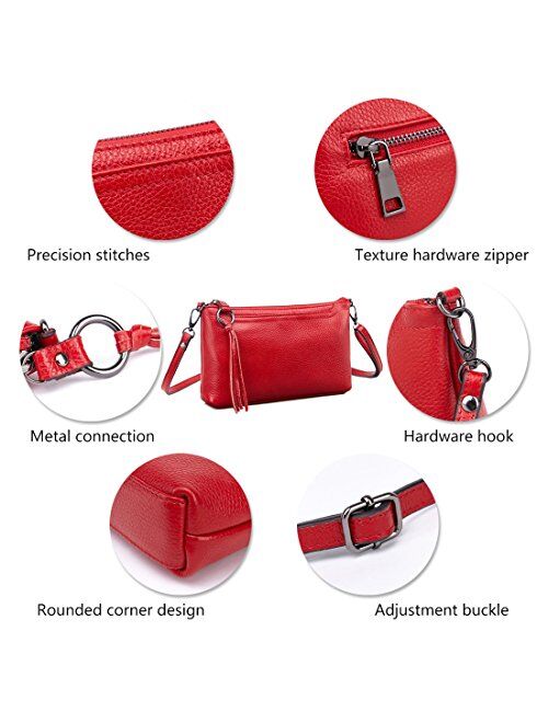 Artwell Genuine Leather Crossbody Bag For Women Small Tassel Shoulder Bag Zipper Clutch Phone Wallet Purse