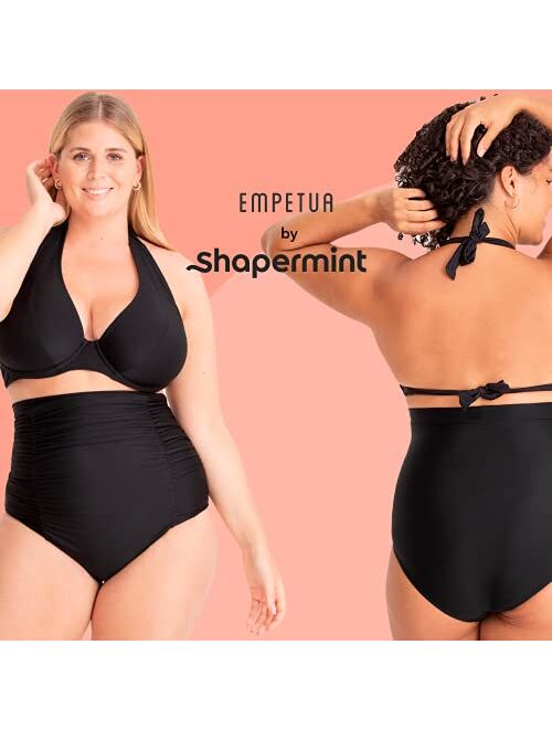 SHAPERMINT Women Ruched High Waisted Bikini Bottom Swimsuit, Tummy Control Full Coverage Swimwear, Small to Plus Size