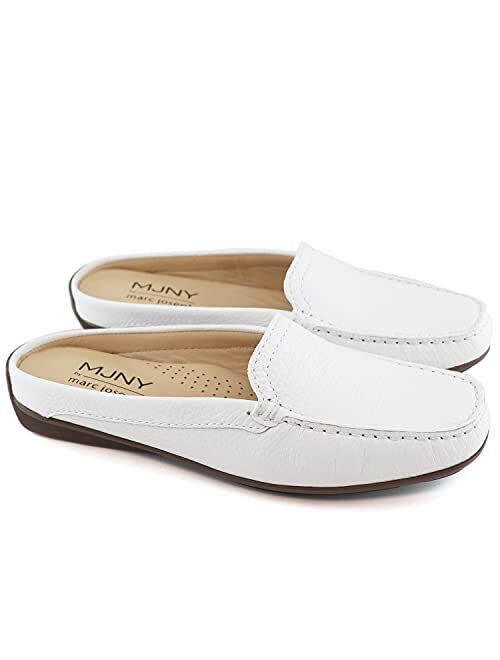 MARC JOSEPH NEW YORK Womens Casual Genuine Leather Flat Mules Sandals Closed Toe Backless Comfortable Lightweight Fashion Loafer with Venetian Detail Slip-on Slides