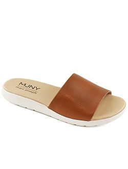 Womens Casual Genuine Leather Flat Slide Mules Sandals Open Toe Backless Comfortable Lightweight EVA Sole Fashion Slip-on Slides