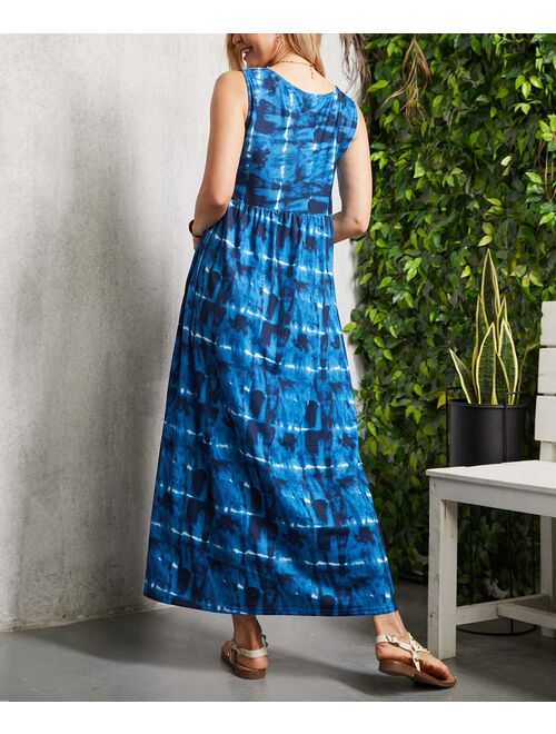 Suzanne Betro Dresses Blue & White Tie-Dye V-Neck Sleeveless Pocket Maxi Dress - Women & Plus