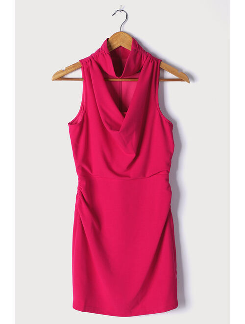 Lulus Flaunt Your Figure Hot Pink Mock Neck Cutout Bodycon Mini Dress