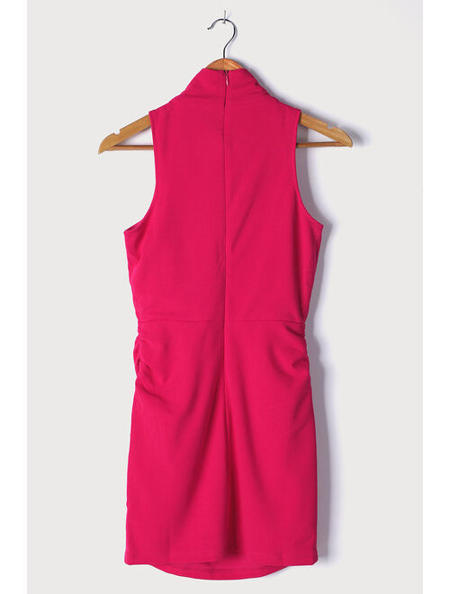 Lulus Flaunt Your Figure Hot Pink Mock Neck Cutout Bodycon Mini Dress
