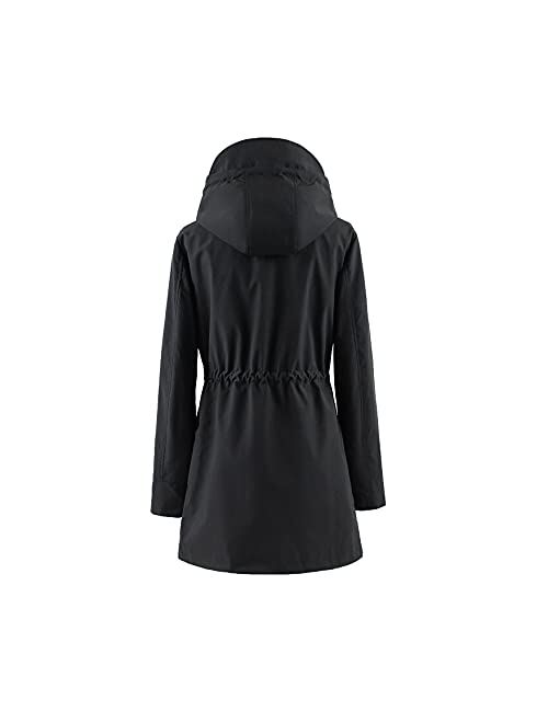 Polydeer Women's Lightweight Waterproof Raincoat Breathable Windbreaker Jacket Active Outdoor Hooded Trench Coats Long Poncho