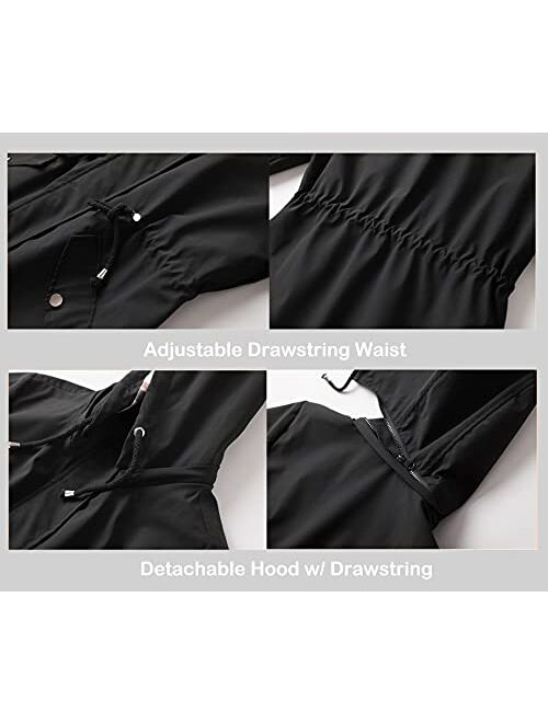 Polydeer Women's Lightweight Waterproof Raincoat Breathable Windbreaker Jacket Active Outdoor Hooded Trench Coats Long Poncho