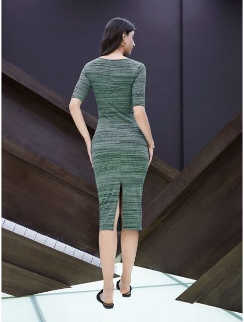 SHEIN Space Dye Asymmetrical Detail Split Back Dress Without Belt