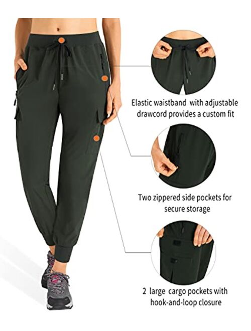 PHISOCKAT Women's Hiking Cargo Pants Outdoor Lightweight Quick Dry Joggers Water Resistant UPF 50 Zipper Pockets