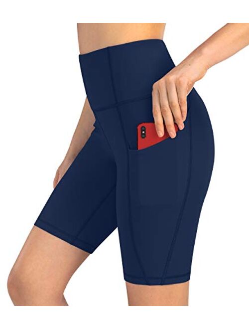 PHISOCKAT Women's 8" Biker Shorts with 3 Pockets, High Waisted Tummy Control Yoga Workout Shorts