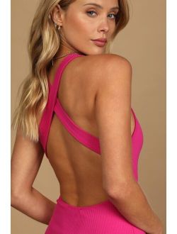 Favorite Idea Hot Pink Ribbed Backless Bodycon Mini Dress