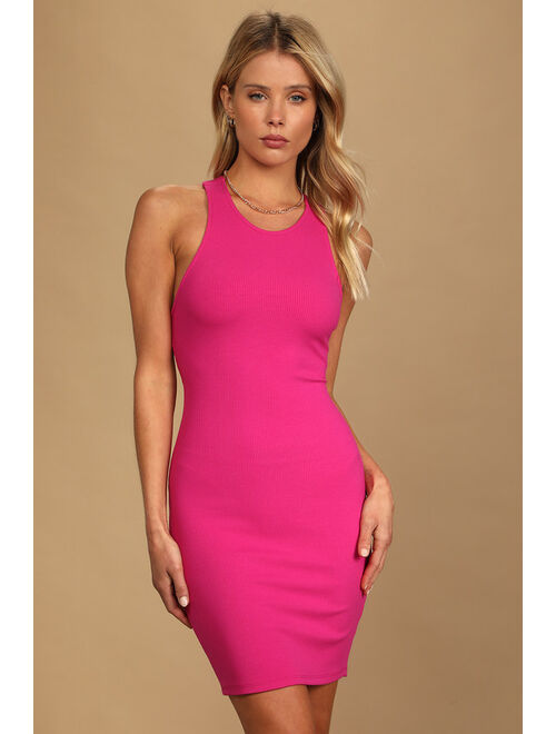 Lulus Favorite Idea Hot Pink Ribbed Backless Bodycon Mini Dress