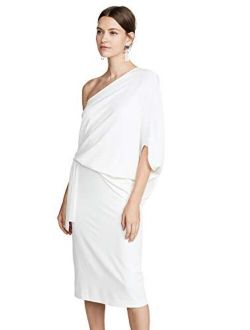Women's Draped Assymmetric Sleeve Midi Crepr Dress