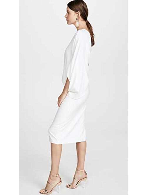 HALSTON Women's Draped Assymmetric Sleeve Midi Crepr Dress