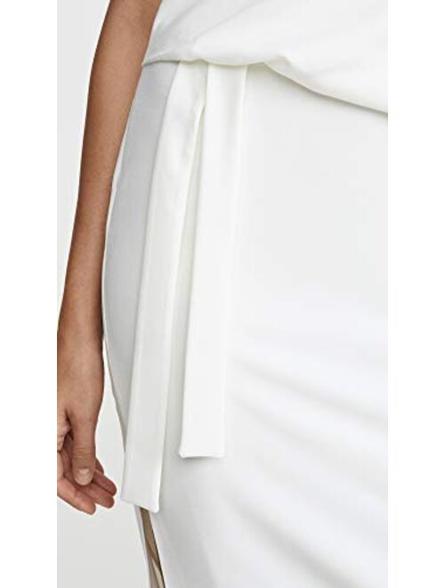 HALSTON Women's Draped Assymmetric Sleeve Midi Crepr Dress