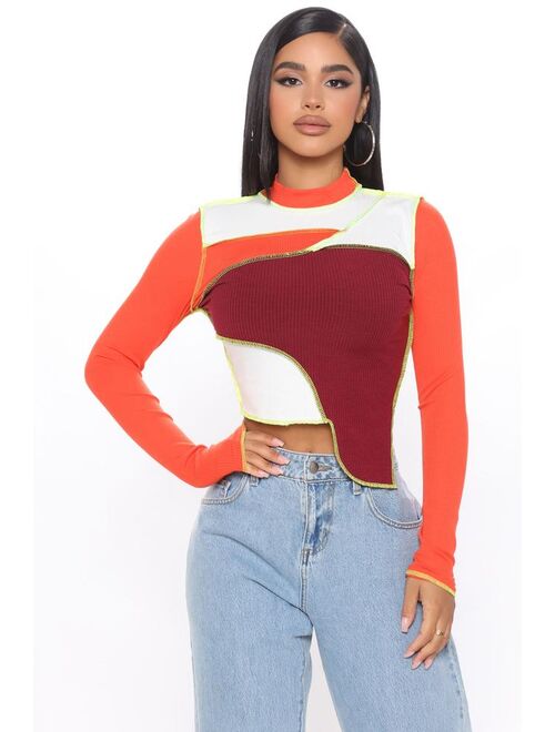 Let's Block The Shade Ribbed Top - Orange/combo