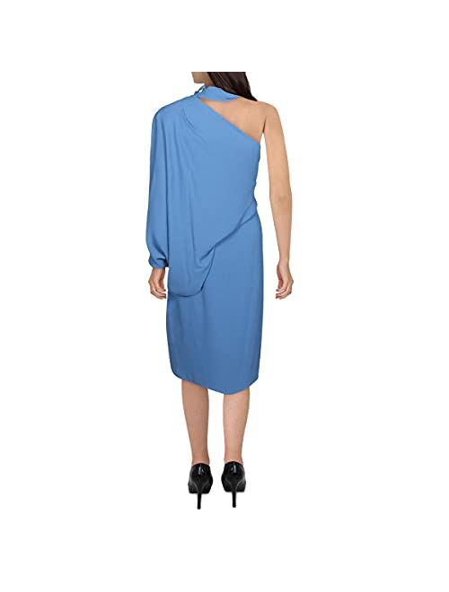 HALSTON Women's Wrap Neck Asymmetric Draped Dress