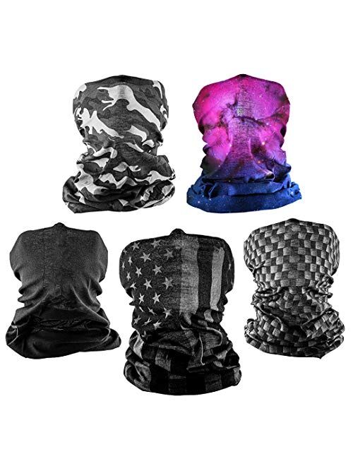 S A Store S A - UV Face Shields 5 Pack - Multipurpose Neck Gaiter, Balaclava, Elastic Face Mask for Men and Women