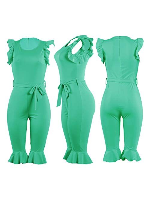 Mintsnow Womens Summer Short Jumpsuits Rompers - Ruffle Sleeveless One Piece Playsuit with Belt