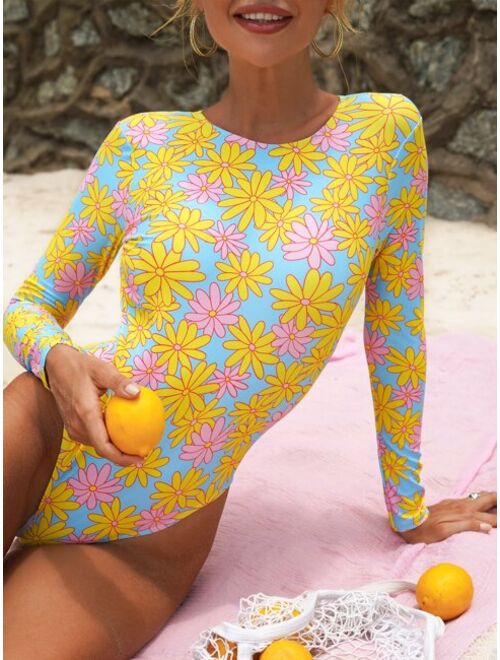 Shein Bikinx Tied Backless Floral One-Piece Swimsuit