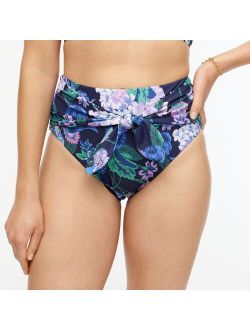 High-cut tie-waist bikini bottom in retro floral