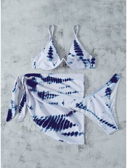 Shein 3pack Tie Dye Underwire Bikini Swimsuit & Beach Skirt