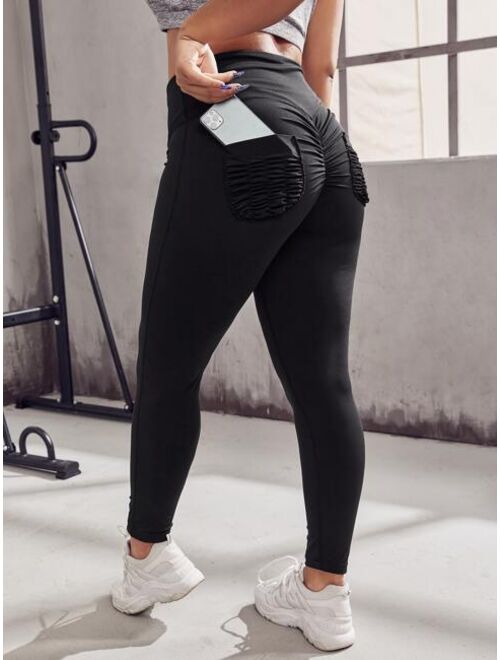 Shein Plus Pocket Patched Scrunch Butt Sports Leggings
